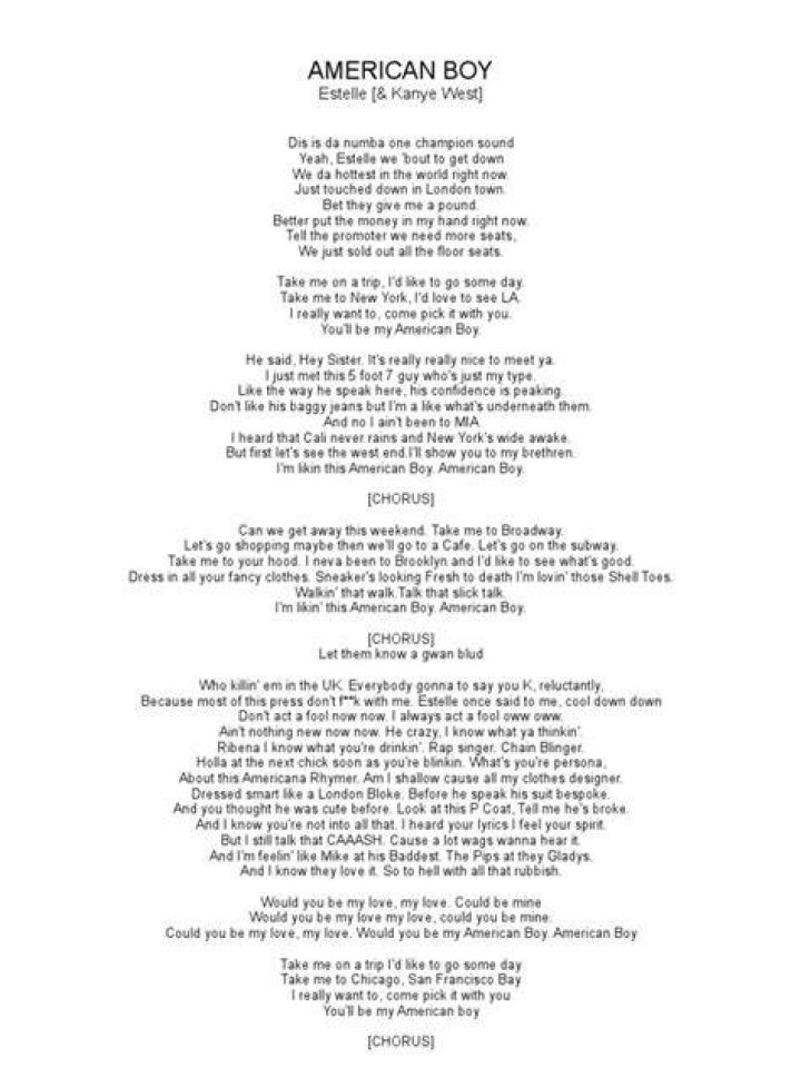 American Boy Lyrics Recorded Music Leisure
