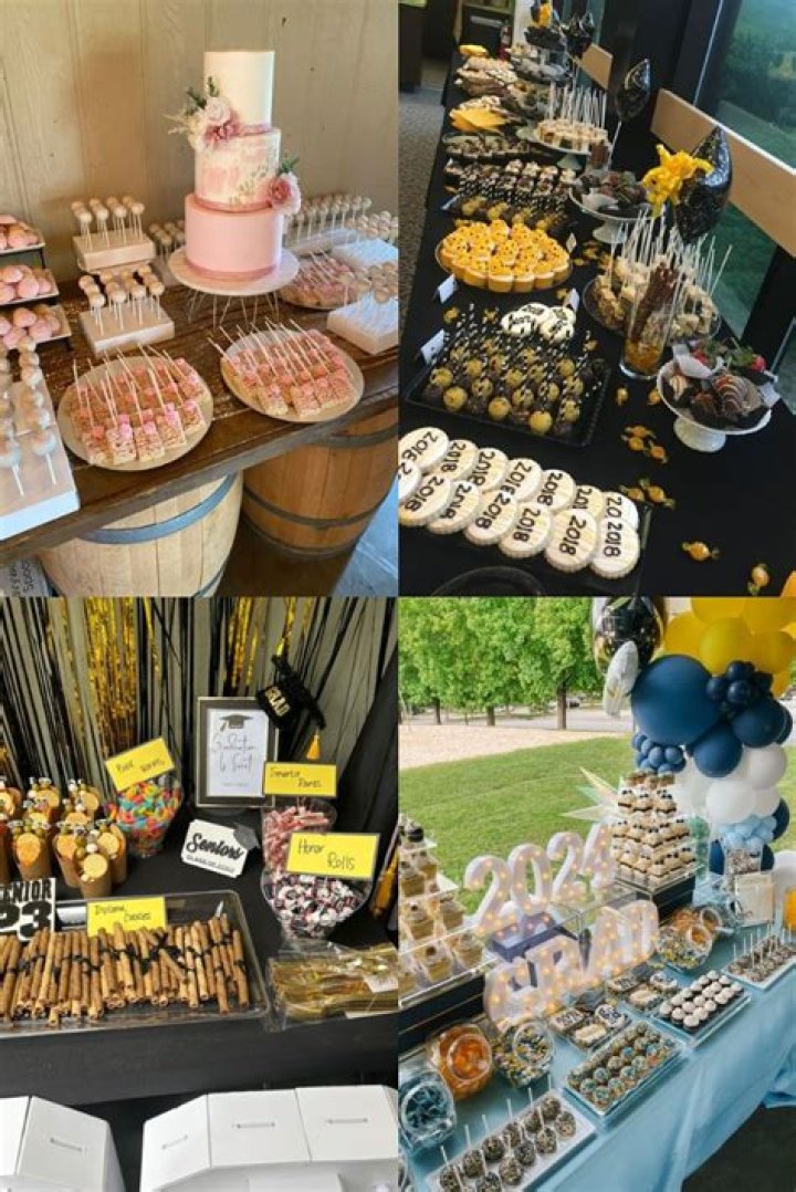 Graduation dessert table LOVE the backdrop, too. I could do a backdrop
